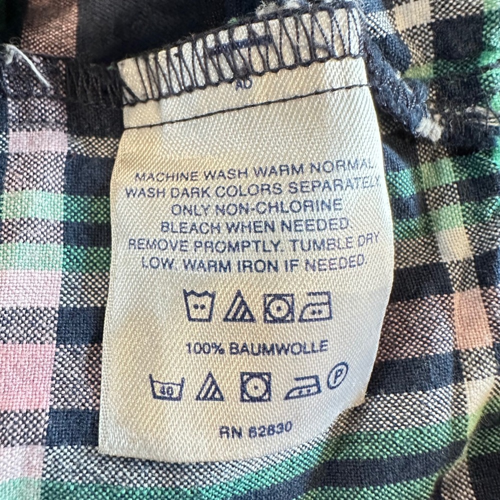 Lands' End Shirt Dress Women 14P Blue Green Plaid Cotton Drawstring Waist Pocket - Picture 4 of 11